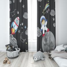 Imagem de Cortina Tecido Oxford Astronauta e Foguete Espaço - 220x140cm