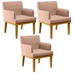 Imagem de Kit 03 Poltronas Decorativas Para Sala de Estar Beatriz W01 Linho Rosê - Lyam Decor