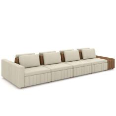 Imagem de Sofá Ilha E Puff Sala Living 465cm Siesta M22 Linho Cru/Marrom - Mpoze