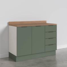 Imagem de Balcão Pia 2 Portas 4 Gavetas com Tampo e Rodapé Ipanema CabeCasa MadeiraMadeira Verde Folha/Branco