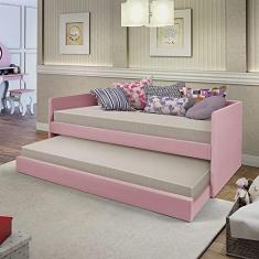 Imagem de SOFÁ CAMA SOLTEIRO CANCUM EM MADEIRA MACIÇA COM AUXILIAR EM TECIDO VELUDO - ROSA