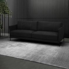 Imagem de Sofá Decorativo Karine 3 Lugares Sala de estar 210cm Pés em Aço Couro Preto G88 - Gran Belo