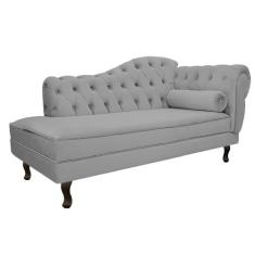 Imagem de Divã Recamier Sofá Juliana 140cm Lado Esquerdo Corano Cinza Sala de Estar Recepção Quarto Escritório Capitonê Luis XV - AM Decor