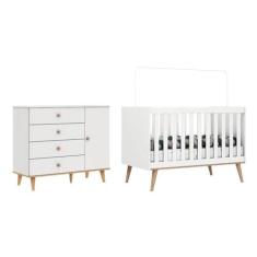 Imagem de Quarto de Bebê Berço 3 em 1 Retrô Ludmila Cômoda com Fraldário Ligia Branco Carolina Baby