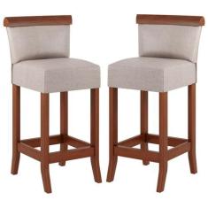 Imagem de Kit 2 Banquetas Média Estofada Encosto Diamantina 36x90Cm Balcão Madei