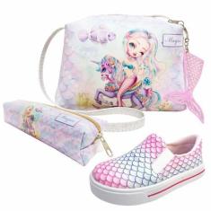 Imagem de Kit Infantil Bolsa, Tênis E Estojo Sereia Com Unicórnio, Magicc Kids