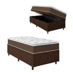 Imagem de Cama Box Baú Solteiro Colchão Molas Ensacadas Pillow Top Martino 88X188X66Cm Marrom/Branco