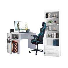 Imagem de Escritório Com Escrivaninha E Livreiro Multiuso 2 Gavetas Branco - Fdecor