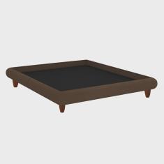 Imagem de Cama Queen Japonesa 176cm Pés Madeira Haru Veludo Marrom - Sallar Home
