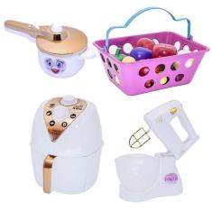 Imagem de Cozinha Infantil Menina Kit Brinquedo Air Fryer 16 Peças