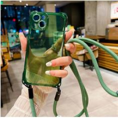 Imagem de Colar crossbody cordão doce cor sólida capa de telefone macia para iPhone 15 Pro Max 14 Plus 13 12 11 alça com cabo capa à prova de choque, verde, para iPhone 15 Pro