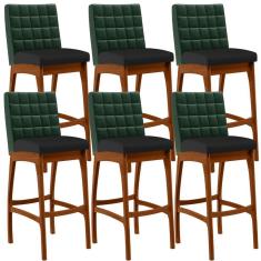 Imagem de Kit 06 Banquetas Altas Cozinha Sala Jantar Fixa Mila B04 Facto Verde Musgo Corano Preto - Lyam Decor