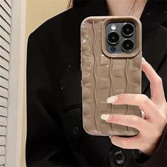 Imagem de Capa de telefone de silicone macio com textura de ondulação de água colorida 3D para iPhone 14 11 12 13 Pro Max XS X XR 6 7 8 Plus SE Capa quadrada, cáqui, para 6Plus, 6sPlus