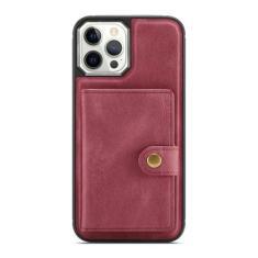Imagem de HAO RIYLN Capa carteira para iPhone 15 Pro Max/15 Pro/15 Plus/15, capa de carregamento sem fio de adsorção magnética de couro PU com suporte para cartão, vermelha, 15 Pro Max