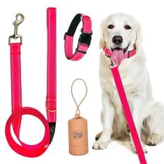 Imagem de Daizzy Gear Conjunto de coleira, coleira e bolsa refletiva para cães - Coleira durável de 1,5 m para cães pequenos, médios e grandes - Conjunto de mão macia com conforto acolchoado para caminhadas