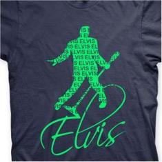 Imagem de Camiseta Elvis Presley Marinho e Verde em Silk 100% Algodão