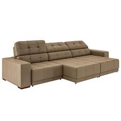 Imagem de Sofá Sala de Estar Retrátil e Reclinável 5 Lugares Lisboa 350cm Couro Bege - Gran Belo