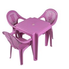 Imagem de Mesa Infantil  Ursinho Com 03 Cadeiras Plásticas Várias Cores