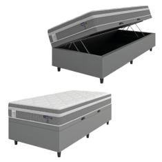 Imagem de Cama Box Baú Colchão Solteiro Molas Ensacadas Euro In Up 88x188x67cm Cinza/Branco Probel - Suporta até 110kg por Pessoa