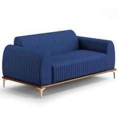 Imagem de Sofá 3 Lugares Para Sala De Estar Molino 210cm D02 Pés D'ouro Veludo Azul Marinho C-304 - Lyam Decor