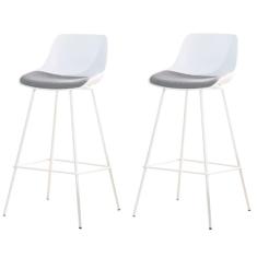 Imagem de Kit 2 Banquetas Altas Medelín Rivattis Estofada Em Polipropileno Branco E Cinza Mecla Base Aço