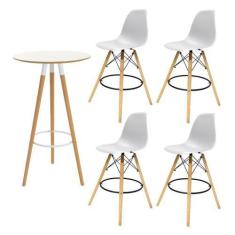 Imagem de Conjunto Mesa Alta Redonda Bistro Com 4 Banquetas Altas Charles Eames 