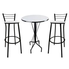 Imagem de Kit Mesa Bistrô Preto Tampo Branco 2 Banquetas Preto Assento Branco - 