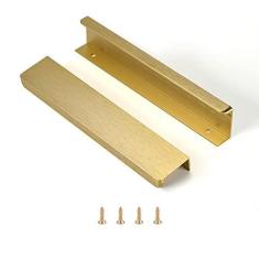 Imagem de Satanga Pacote de 2 puxadores de dedo de borda para armários de cozinha puxadores de barra oculta de alumínio oculto Puxadores de gaveta fáceis de instalar 20 cm de comprimento total latão escovado