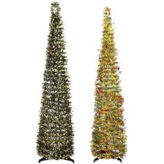 Imagem de Árvore de Natal artificial pop-up de 1,6 m fina, árvore artificial pop-up, árvore de Natal com lápis dobrável para ambientes internos, externos, apartamentos, decorações de festa e decoração de casa.