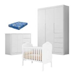 Imagem de Quarto de Bebê Eloá com Berço Americano Realeza Branco Acetinado com Colchão Ortobom - Phoenix Baby