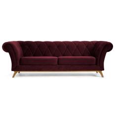 Imagem de Sofá 210cm 3 Lugares Base Madeira Império C-278 Veludo Marsala - Domi
