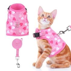 Imagem de BINGPET Conjunto de coleira e coleira para gatos, à prova de fuga para caminhar, com malha leve e macia, respirável, arnês ajustável de fácil controle para gatinhos, pequenos, médios e grandes