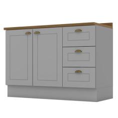 Imagem de Balcão Pia 2 Portas E 3 Gavetas 120cm Americana Cinza Com Tampo Nature