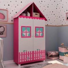 Imagem de Guarda Roupa Infantil Casinha Com Pés Pink Ploc/Branco