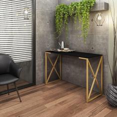 Imagem de Mesa Aparador Zurik Buffet Balcão Cozinha Sala Escritório Ferro Dourado Tampo Preto - Ahazzo Móveis