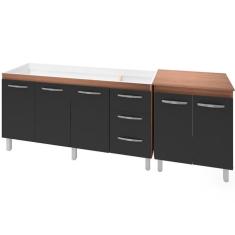 Imagem de Balcao Pia 160cm e Multiuso 2 Portas 70cm Savana Preto Mobbs