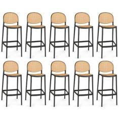 Imagem de Kit 10 Banqueta Alta com Encosto Roma em Polipropileno - Preto