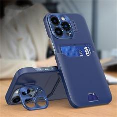 Imagem de Capa de telefone com suporte de cartão invisível para iPhone 14 13 12 Pro Max Mini capa protetora de lente de metal, azul escuro, para iPhone 12Pro Max