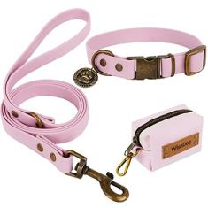 Imagem de Wisedog Conjunto de coleira e coleira para cães: coleiras duráveis ajustáveis para animais de estimação com trelas para cães pequenos, médios e grandes, inclui um bônus de suporte de bolsa de cocô (M,