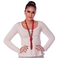 Imagem de Blusa Feminina Manga Longa Palha Decote Redondo Evasê