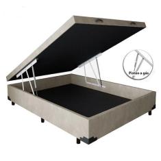 Imagem de Cama Box Baú Viúvão Blindado Suede Bege Com 128cm De Largura - Imperiu