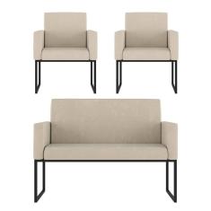 Imagem de Kit Sofá 2 Lugares + 2 Poltronas Para Recepção Sala Balaqui Cor:capuccino Capuccino
