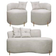 Imagem de Kit Sofá Orgânico Grecia 2 Lugares 145cm e 2 Poltronas Linho Bouclê Bege SOFA STORE