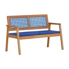 Imagem de Sofá 2 Lugares-namoradeira Garden Madeira Maciça Assento Estofado Encosto Trançado Corda - Natural Acquablock Azul