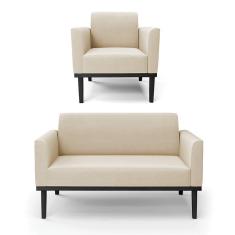 Imagem de Sofá Namoradeira Com Poltrona Base De Madeira Fixa Preto Marisa Suede Bege D03 - D`Rossi