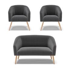 Imagem de Kit 1 Sofá Namoradeira E 2 Poltronas Stella Bouclê Pés Palito Natural D`rossi Cor Grafite