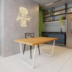 Imagem de Mesa Industrial para Área Gourmet Madeira Maciça Lanna com Ferragem 1,50m Branco