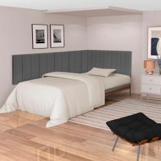Imagem de Kit Solteiro Ibiza Em L Cabeceira Painel Cama Box Almofadada Estofada