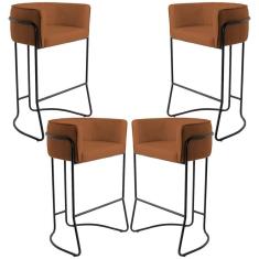 Imagem de Kit 04 Banquetas Fixa Preto Veludo Telha C-262