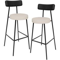 Imagem de Kit 02 Banquetas Alta Bar Cozinha Sala De Jantar Milão L02 Couríssimo Preto Linho Cru